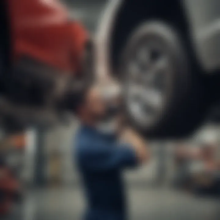 Mechanic working on a vehicle suspension system