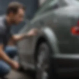 High-quality cleaner being applied to car exterior plastic