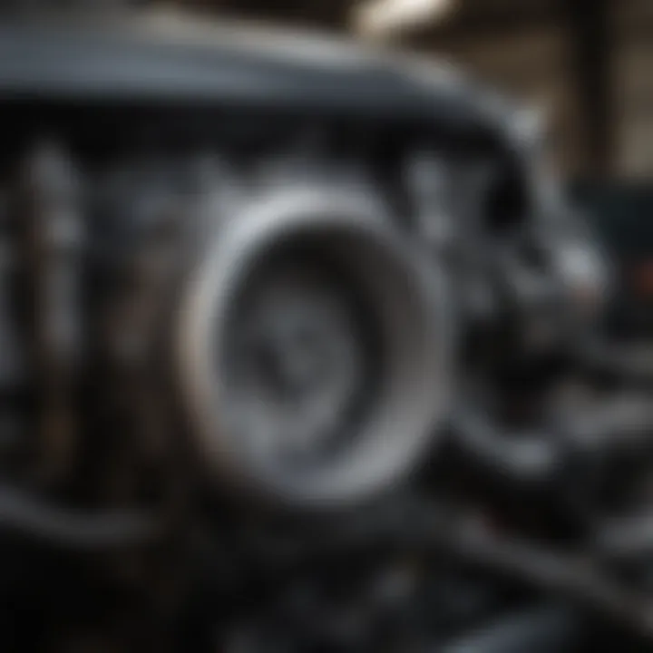 A close-up of a Toyota car's engine compartment being inspected for wear and tear.