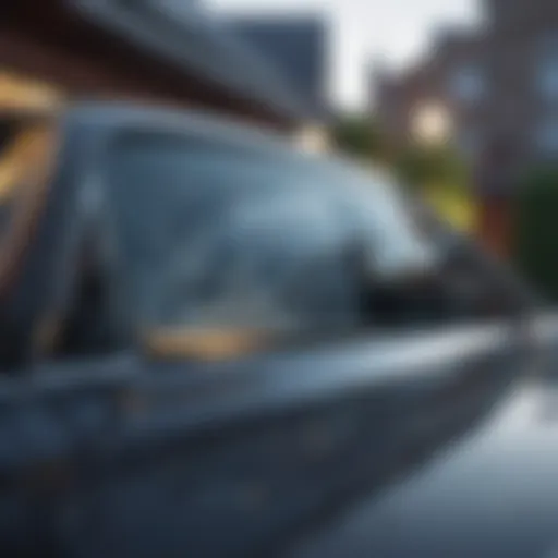 Close-up view of a car window chip before repair