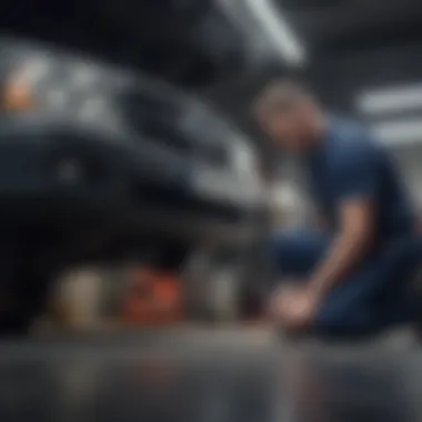 Mechanic assessing a vehicle's transmission for repair