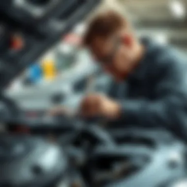 Mechanic inspecting an engine for issues