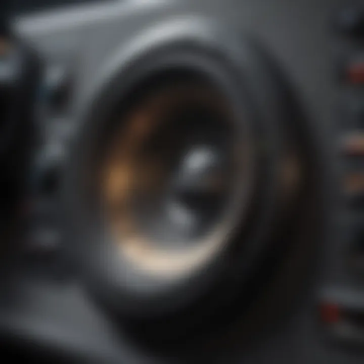 Close-up of a car speaker's power handling specifications