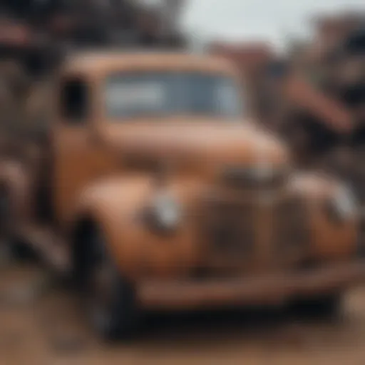 Rusty vintage truck in a junkyard