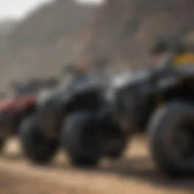 Comparison of Can-Am ATV Models Various models of Can-Am ATVs lined up for comparison