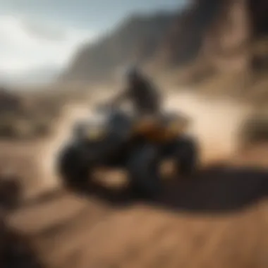 A user riding a Can-Am ATV through scenic landscapes