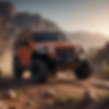 Jeep vehicle navigating rugged terrain demonstrating performance enhancements.