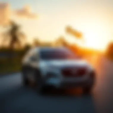 Dynamic driving shot of the Hyundai Santa Fe navigating Florida's scenic roads