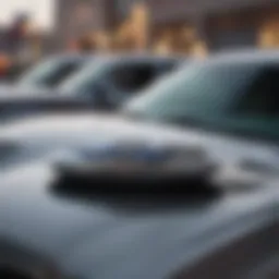 A close-up of the Kelley Blue Book logo against a backdrop of various vehicles.