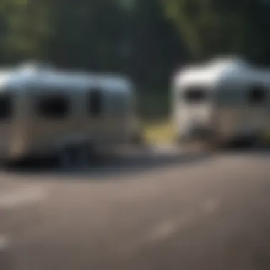 A camper trailer towing capacity demonstration with a vehicle.