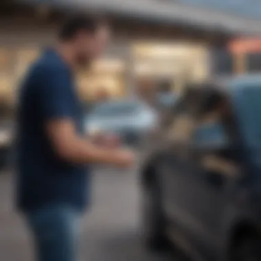 A satisfied customer receiving keys to their used Ford vehicle