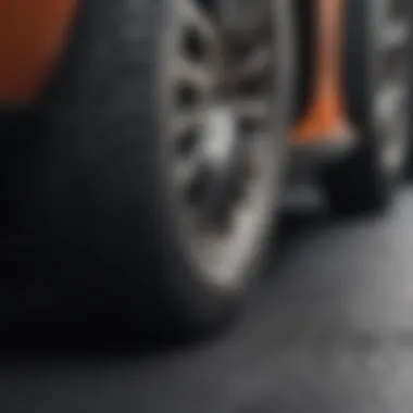 A close-up of tire tread patterns emphasizing safety features