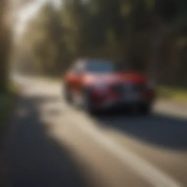 Mercedes-Benz GLC Coupe in motion on a scenic road highlighting its performance