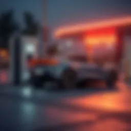 A sleek electric vehicle charging at a station