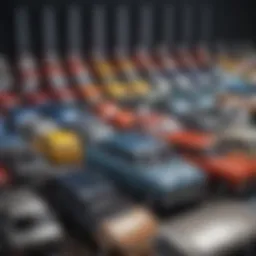 Close-up of various paint types for van repainting