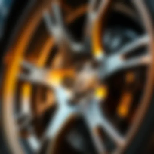 Close-up view of high-performance alloy rims showcasing intricate design.