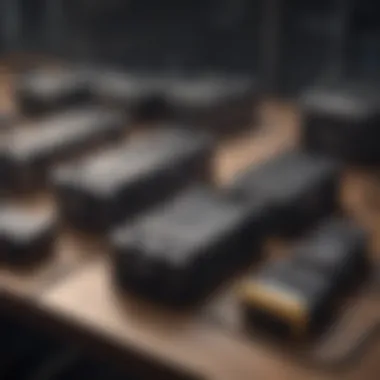 Different types of trolling motor battery packs arranged on a table