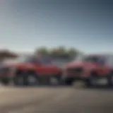 A variety of used Ford trucks lined up in a North Carolina dealership