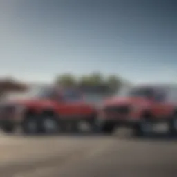 A variety of used Ford trucks lined up in a North Carolina dealership