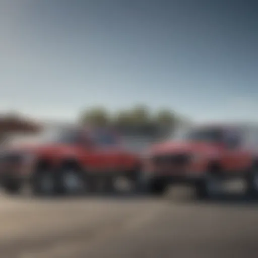 A variety of used Ford trucks lined up in a North Carolina dealership